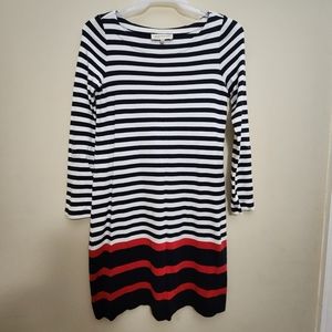 Jones New York Sports Sweater Stretch Dress Round Neck Striped Knit White S